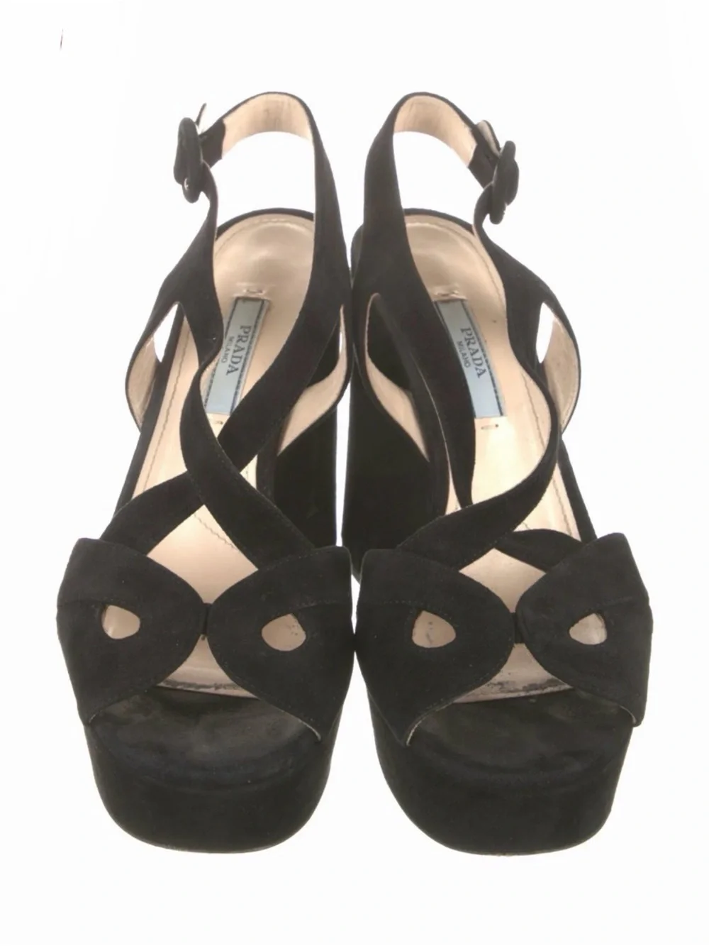 Prada Black Suede Platform Block-Heel Sandals Sz 37